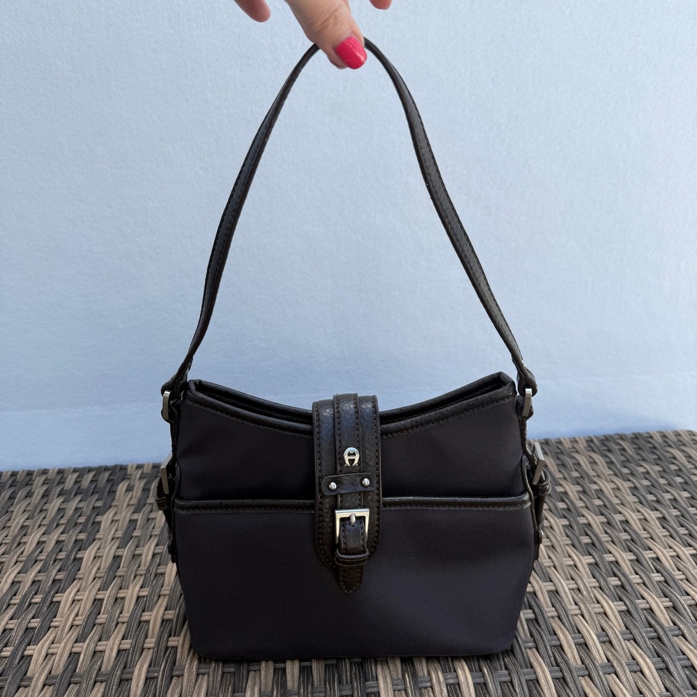 Etienne Aigner Brown Nylon Mini Shoulder Bag Y2K Buckle Purse